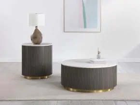 Coaster Fine Furniture 710418-S2 Jason - 2 Piece Round Marble Coffee And End Table Set - White