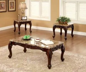 Furniture of America CM4487-3PK Lechester - 3 Piece Coffee Table Set - Dark Oak / Ivory