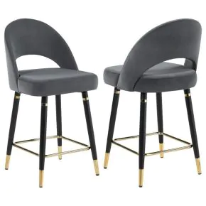 CoasterEssence 192549 Lindsey - Velvet Upholstered Counter Chair (Set of 2) - Gray