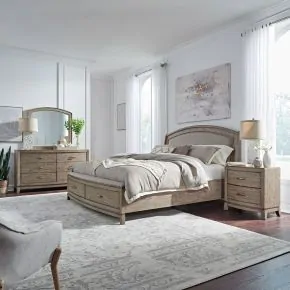 Liberty Furniture 805-BR-CKUSDMN Liberty Furniture 805-BR-CKUSDMN Avalon - 4 Piece Bedroom Set (California King Upholstered Storage Bed, Dresser & Mirror, Night Stand) - Burnished Beige