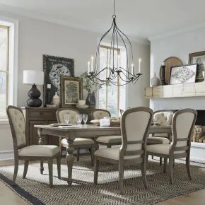 Liberty Furniture 615-DR-O7LGS Liberty Furniture 615-DR-O7LGS Americana Farmhouse - 7 Piece Leg Table Set (Upholstered Tufted Back Side Chairs) - Dusty Taupe