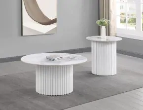 Coaster Fine Furniture 708338-S2 Rowena - 2 Piece Faux Marble Coffee And End Table Set - White