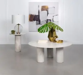 Coaster Fine Furniture 709668-S2 Astoria - 2 Piece Marble Coffee And End Table Set - White