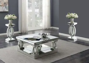 Coaster Fine Furniture 722518-S3 Amalia - 3 Piece Mirrored Coffee And End Table Set - Silver