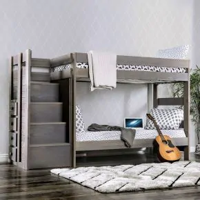 Furniture of America AM-BK102GY-BED-SLAT Ampelios - Bunk Bed With 2 Slat Kits - Gray