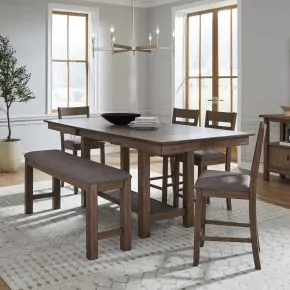 Liberty Furniture 182WT-CD-O6GTRS Liberty Furniture 182WT-CD-O6GTRS Brook Bay - 6 Piece Gathering Trestle Table Set (Slat Back Chairs) - Sandstone