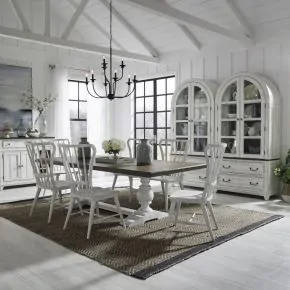 Liberty Furniture 237-DR-7TRS River Place - 7 Piece Trestle Table Set - Riverstone White & Tobacco