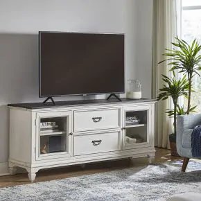 Liberty Furniture 417-TV72 Allyson Park - Entertainment TV Stand - Wirebrushed White / Charcoal
