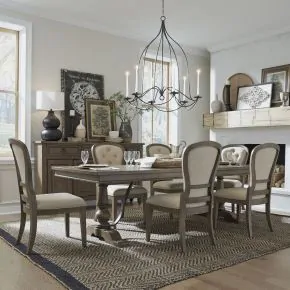 Liberty Furniture 615-DR-O7TRS Americana Farmhouse - 7 Piece Trestle Table Set - Light Brown & Beige