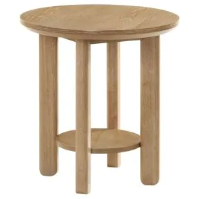 Coaster Fine Furniture 706297 Ottowa - Round Wood Side End Table With Shelf - Washed Oak
