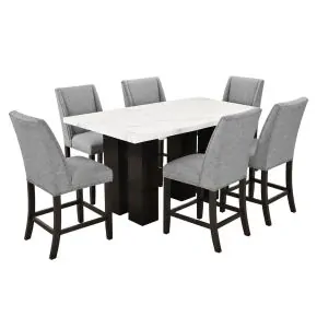 New Classic 45-1221-D6C New Classic 45-1221-D6C Faust - Adjustable Table With 6 Counter Chairs - White / Gray