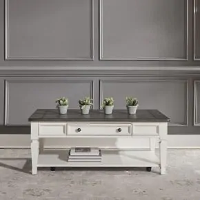 Liberty Furniture 417-OT1010 Allyson Park - Rectangular Cocktail Table - Wirebrushed White / Charcoal