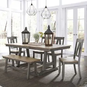Liberty Furniture 62-CD-6TRS Liberty Furniture 62-CD-6TRS Lindsey Farm - 6 Piece Trestle Table Set - Gray & Sandstone
