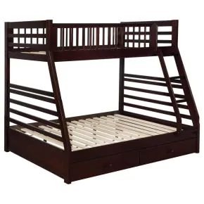 CoasterEssence 460184 Ashton - 2-Drawer Wood Twin Over Full Bunk Bed - Cappuccino
