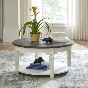 Liberty Furniture 417-OT1011 Allyson Park - Round Cocktail Table - Wirebrushed White / Charcoal
