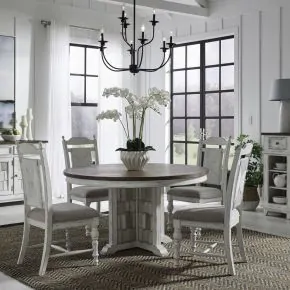 Liberty Furniture 237-DR-5PDS River Place - 5 Piece Pedestal Table Set - Riverstone White & Tobacco