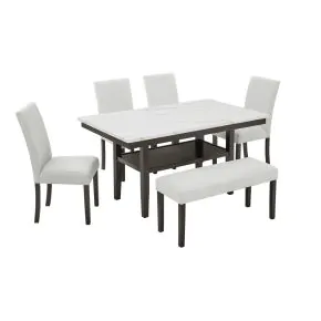 New Classic 40-D422-D4CB New Classic 40-D422-D4CB Carissa - Rectangle Dining Table With 4 Chairs & 1 Bench - White