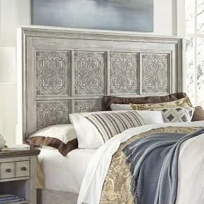 Liberty Furniture 824-BR15H Liberty Furniture 824-BR15H Heartland - King Decorative Panel Headboard - Antique White / Tobacco Tops
