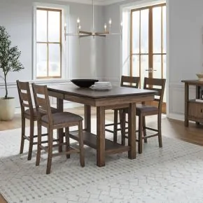 Liberty Furniture 182WT-CD-O5GTRS Brook Bay - 5 Piece Gathering Trestle Table Set (Slat Back Chairs) - Sandstone