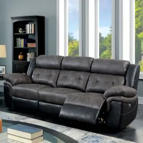 Furniture of America CM6217GY-SF Brookdale - Power Motion Sofa - Gray / Black