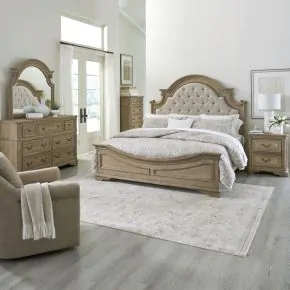 Liberty Furniture 244N-BR-CKUBDMCN Liberty Furniture 244N-BR-CKUBDMCN Magnolia Manor - 5 Piece Bedroom Set (California King Upholstered Bed, Dresser & Mirror, Chest, Nightstand) - Weathered Bisque