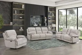 New Classic U5861-25-LBR Camden - Dual Reclining Console Loveseat - Beige / Brown