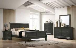 Furniture of America CM7966GY-EK-BED Louis Philippe - Eastern King Bed - Gray
