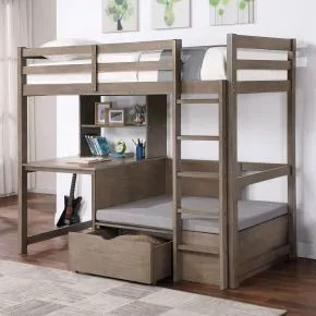 Furniture of America CM-BK828GY-BED Callistus - Twin Workstation Loft Bed - Warm Gray