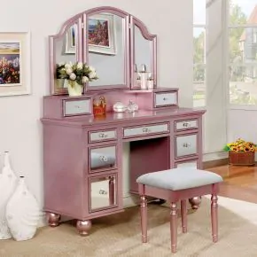 Furniture of America CM-DK6162RG Tracy - Vanity With Stool - Rose Gold