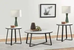 Coaster Fine Furniture 723238-S3 Hugo - 3 Piece Faux Marble Coffee And End Table Set - White