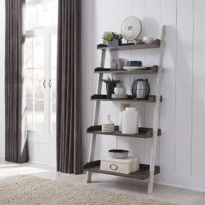 Liberty Furniture 139WH-BK202 Farmhouse - Leaning Bookcase - Two Tone White / Wood Tone