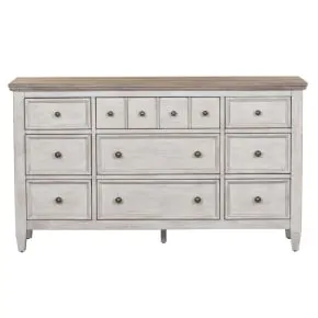 Liberty Furniture 824-BR31 Heartland - 9 Drawer Dresser - Antique White / Tobacco Tops