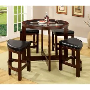 Furniture of America CM3321PT-5PK Crystal Cove - 5 Piece Round Counter Height Table Set (K/D) - Dark Walnut