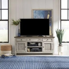 Liberty Furniture 824-TV66T Liberty Furniture 824-TV66T Heartland - 66" Tile TV Console - Antique White / Tobacco Tops