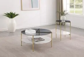 Coaster Fine Furniture 710338-S2 Jonelle - 2 Piece Round Coffee And End Table Set - Gold / Smoke