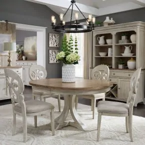 Liberty Furniture 652-DR-PDS Farmhouse Reimagined - Pedestal Table - Antique White / Chestnut Tops