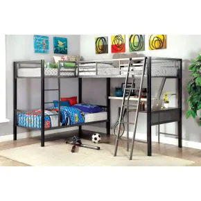 Furniture of America CM-BK1049 Ballarat - Triple Twin Bunk Bed With Desk - Silver