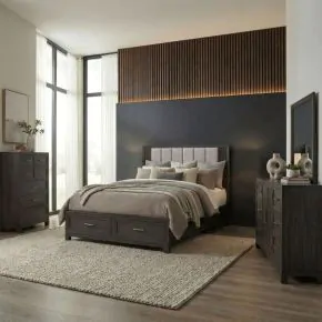 Liberty Furniture 313-BR-KSBDMC Liberty Furniture 313-BR-KSBDMC Modern Edge - 4 Piece Bedroom Set (King Storage Bed, Dresser & Mirror, Chest) - Caffe