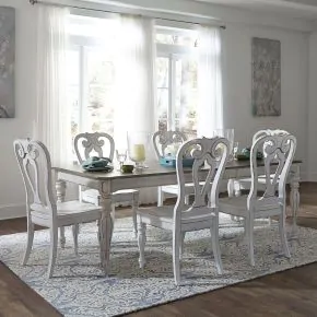 Liberty Furniture 244-DR-O7RLS Liberty Furniture 244-DR-O7RLS Magnolia Manor - 7 Piece Rectangular Table Set - Antique White / Dark Brown