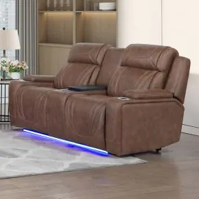New Classic U5862-25P2-BRN Carrow - Loveseat With Power Headrest, Footrest & Cooler, Massage, Stereo - Brown