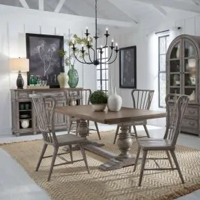 Liberty Furniture 237G-DR-5TRS Liberty Furniture 237G-DR-5TRS River Place - 5 Piece Trestle Table Set - Riverstone Gray & Tobacco