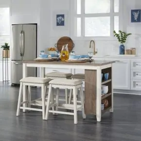 Liberty Furniture 942TT-CD-5CTS Liberty Furniture 942TT-CD-5CTS Brook Creek - 5 Piece Counter Set - White / Wood Tone Tops