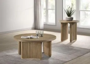 Coaster Fine Furniture 722938-S2 Adina - 2-Piece Round Coffee Table Set - Distressed Light Brown
