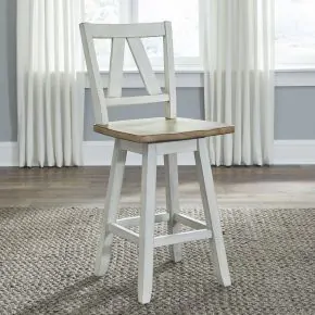 Liberty Furniture 62WH-B250324 Liberty Furniture 62WH-B250324 Lindsey Farm - Counter Height Swivel Chair - Weathered White & Sandstone