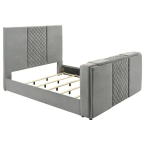 Coaster Fine Furniture 315994KE Tara - 61" Upholstered Eastern King Panel TV Bed - Gray