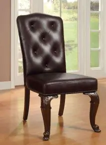 Furniture of America CM3319L-SC-2PK Bellagio - Leatherette Side Chair (Set of 2) - Brown Cherry / Brown