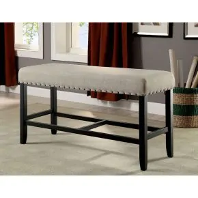 Furniture of America CM3324BK-PBN Sania - Counter Height Bench - Antique Black / Beige