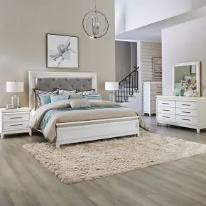 Liberty Furniture 781-BR-CKUBDMCN Liberty Furniture 781-BR-CKUBDMCN Reflections - 5 Piece Bedroom Set (California King Upholstered Bed, Dresser & Mirror, Chest, Nightstand) - Pearl White