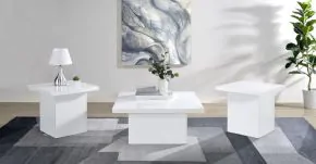 Coaster Fine Furniture 710898-S3 Devar - 3 Piece Square Coffee End Table Set - White High Gloss