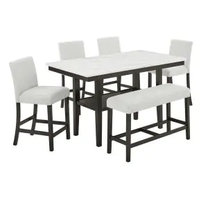New Classic 45-D422-D4CB New Classic 45-D422-D4CB Carissa - Rectangle Counter Table With 4 Chairs & 1 Bench - White